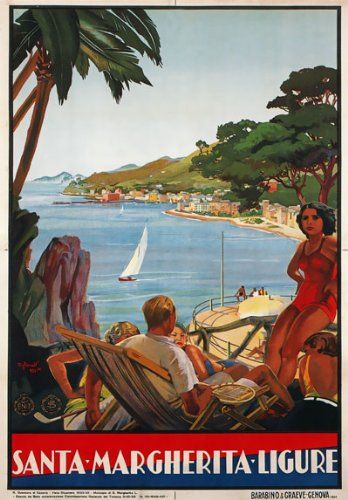 Santa Margherita Ligure, Poster Art Deco, Juan Les Pins, Italian Posters, Santa Margherita, Vintage Italy, Beach Signs, Poster Retro, Poster Vintage