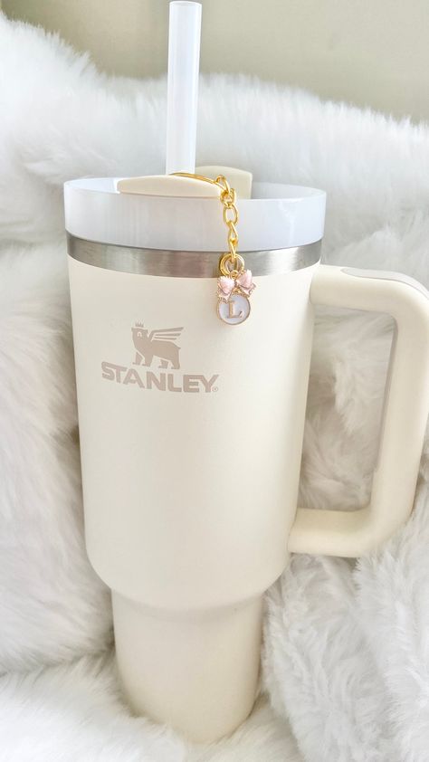 Stanley Straw Charm Stanley Tumbler Accessory Water Bottle Cup Charm Stanley Cup Charm Tumbler Straw Charm Drink Accessory Gift for Daughter - Etsy Cute Stanley Straw Covers, Stanley Cup With Accessories, White Stanley Cup Aesthetic, Aesthetic Drink Bottle, Cream Stanley, White Stanley, Stanley Cup Tumbler, Water Bottle Stanley, Stanley Excessories