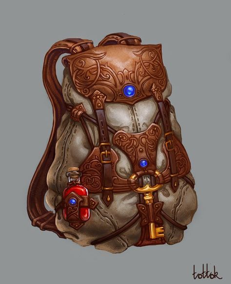 My characters generally do a lot of traveling - Travel backpack, Natali Kalashnikova on ArtStation at https://www.artstation.com/artwork/V1QK5 Props Concept, Heroic Fantasy, Fantasy Props, Game Props, 카드 디자인, Prop Design, Arte Fantasy, Fantasy Rpg, 판타지 아트