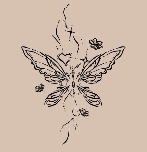 Butterfly tattoo with flower blossoms, sparkles, heart sparkles butterfly gems flowers Muster Tattoos, Small Pretty Tattoos, Cute Little Tattoos, Discreet Tattoos, Spine Tattoos, Subtle Tattoos, Elegant Tattoos, Little Tattoos, Dope Tattoos