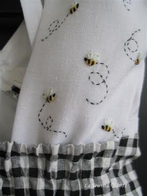 Bumble Bee Dress, Flight Of The Bumblebee, Kingdom Design, Bee Embroidery Design, Bullion Embroidery, Daisy Kingdom, Bee Dress, Bee Embroidery, Basic Embroidery Stitches