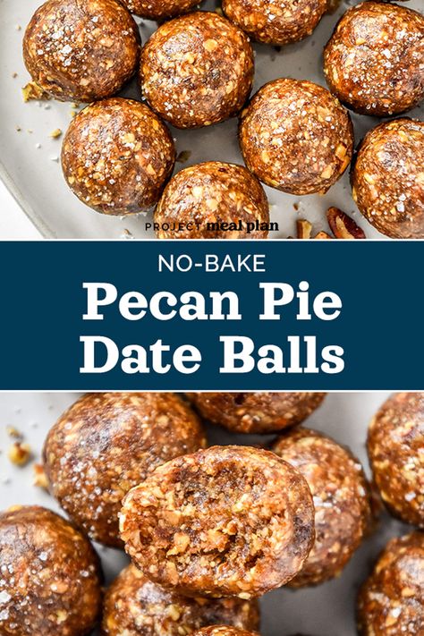 These 4-ingredient No-Bake Pecan Pie Date Balls will blow your mind! The blended dates create a sweet caramelly texture while the pecans, almonds and vanilla mimic the classic pie flavors perfectly! Try this simple, on-the-go snack! Pecan Pie Balls, Energy Food, Healthier Snacks, Date Balls, Pie Flavors, Date Recipes, Lost 100 Pounds, Healthy Food Facts, On The Go Snacks