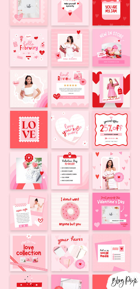 Valentine's Day Instagram Templates to edit in Canva Ig Feed For Business, Valentine Content Ideas, Valentines Content Ideas, Valentines Day Content Ideas Instagram, Valentine Day Instagram Posts, Valentine Social Media Post, Valentines Day Instagram Post Ideas, Valentines Social Media Posts, Valentines Content