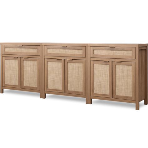 PRICES MAY VARY. 【Farmhouse Sideboard】Our credenza blends modern and farmhouse styles with its wooden cupboards, rattan doors, and gold handles, making it a perfect addition to any room in your home. 【Large and Flexible Storage】With spacious rattan cabinet and drawer, this buffet cabinet offers ample storage space for dishes and silverware. The adjustable shelf allows you to customize the interior space to suit your storage needs perfectly. 【Durable and Stable Construction】Crafted from high-qual Boho Buffet Table, Boho Buffet, Rattan Credenza, Organic Transitional, Credenza Storage, Living Room Natural, Coffee Bar Cabinet, Cabinet With Drawer, Farmhouse Coffee Bar