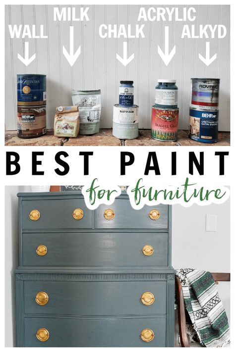 Best Type of Paint for Furniture - Refresh Living Best Milk Paint For Furniture, Steps To Painting Furniture, Navy Painted Furniture Ideas, Paint Wood Furniture Ideas, Chalk Paint Alternatives, Diy Refinishing Furniture Wood, Alkyd Paint Furniture, Best Type Of Paint For Furniture, Best Furniture Paint Products