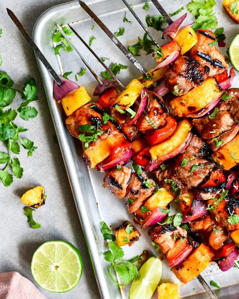 BBQ Pork Kabobs with Pineapple - UncomplicatedChef Pork Skewer Recipes, Pork Kabobs On The Grill, Kabobs With Pineapple, Cubed Pork Recipes, Cubed Pork, Pork Kabobs, Pork Kebabs, Pineapple Skewer, How To Make Bbq