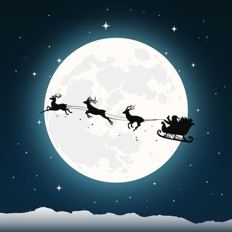 Silhouette of santa's sleigh and reindee... | Premium Vector #Freepik #vector #fairy-tale #illustrations #cartoon-illustration #fairy-tale-background Santa's Sleigh And Reindeer, Full Moon Background, Sleigh Silhouette, Santa Sleigh Silhouette, Santa Silhouette, Tea Image, Moon Background, Loaded Tea, Staff Room