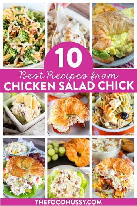 Here you'll find all the Best Chicken Salad Chick Recipes! They are one of my favorite "fast-casual" chains because the food is fresh and delicious. You'll find copycat recipes for their most famous Chicken Salads like the Classic Carol and the Sassy Scotty as well as their side dishes like the Broccoli Salad and Grape Salad! Chicken Salad Chick Recipe Copycat, Chicken Salad Chick Recipe, Chicken Salad Chick, The Best Chicken Salad, Homemade Chicken Salads, Best Chicken Salad Recipe, Best Chicken Salad, Chicken Salad Sandwich Recipe, Delicious Chicken Salad