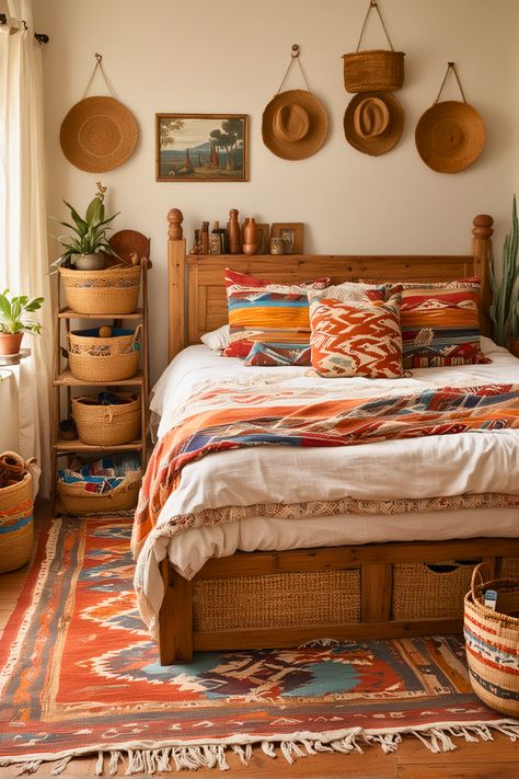 20 Inspiring Southwestern Bedroom Ideas You Need to Try – The Crafty Hacks Southwestern Bedroom Ideas, Southwestern Bedroom Decor, Mexican Bedroom Ideas, Western Bedroom Ideas, Southwest Bedroom, Cottagecore Living Room, Southwestern Interior, Southwestern Bedroom, Mexican Bedroom