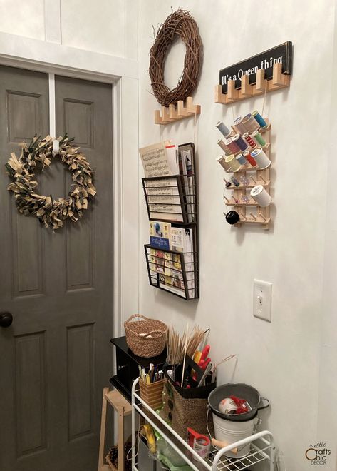 Ideas For Creating A Laundry Craft Room – Rustic Crafts & Chic Decor Ikea Plant Stand, Ironing Board Storage, Laundry Craft Rooms, Ikea Plants, Rustic Decorating, Wall Storage Cabinets, Cleaning Paint Brushes, Dream Craft Room, Art Studio At Home