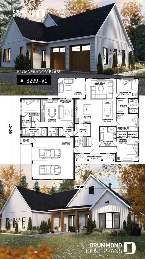 House Plans For Multi Generations, Next Gen Floor Plans, House Plan For Family Of 6, House With Apartment Floor Plans, Dual Family House Plans, 3 Generation House Plans, Multi Home Property, Home With Apartment Attached, 3 Unit House Plan