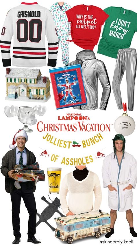 Christmas Vacation Party Desserts, Griswold Party Ideas, Christmas Vacation Movie Costumes, Griswold Halloween Costume, Christmas Vacation Gift Ideas, National Lampoon Christmas Party Costumes, Christmas Vacation Movie Decorations, National Lampoons Christmas Vacation Costume Ideas, Christmas Vacation Parade Float Ideas