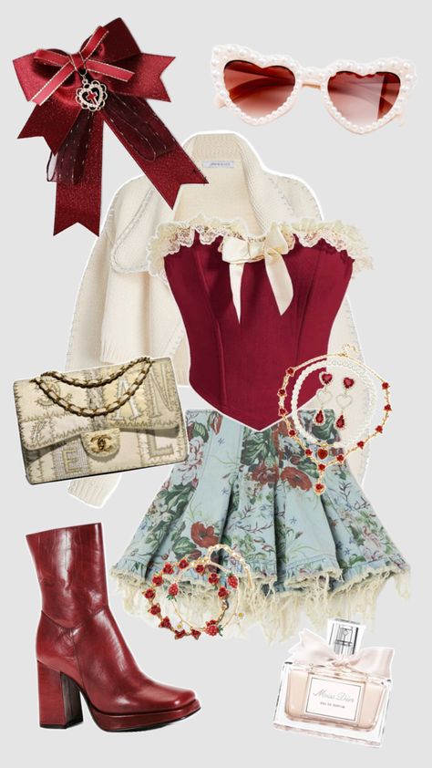 Outfit Inspo! #outfitinspo #outfit #outfitideas #style #fashion #clothes #red #denim #spring #summer #cute #girly #cottagecore #coquette #trendy Red Denim, Cottagecore Coquette, Kpop Fashion Outfits, Really Cute Outfits, Fancy Outfits, Stage Outfits, Kpop Outfits, Girly Outfits, Kpop Fashion