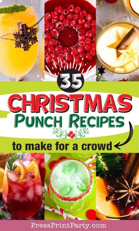 Christmas Party Punch, Holiday Party Punch, Non Alcoholic Christmas Punch, Crowd Recipes, Annual Christmas Party, Holiday Punch Recipe, Christmas Party Drinks, Alcoholic Punch Recipes, Christmas Drinks Alcohol