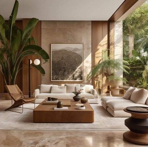 Second Story Living Room, Unique Modern Interior Design, Interior Design Earthy Modern, Reverse Orientalism, Organic Living Room, Tropical Interior Design, Japandi Living Room, Earthy Living Room, Earthy Decor