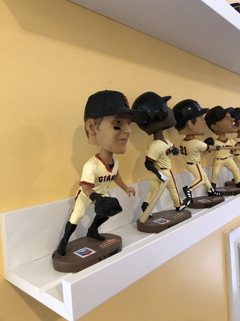 IKEA Mosslanda is perfect to display bobble heads in a man cave. Bobble Head Display Ideas, Bobblehead Display Ideas, Sports Memorabilia Display Wall, Memorabilia Display Ideas, Bobblehead Display, Ikea Mosslanda, Sports Cave, Sports Memorabilia Display, Baseball Themed Bedroom