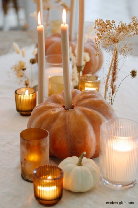 Oct 10, 2021 - These DIY Pumpkin Candle Holders are made with heirloom pumpkins and they make a beautiful centerpiece for your fall table. Diy Pumpkin Candle, Friendsgiving Dinner Party, Pumpkin Candle Holder, Table Halloween, Pumpkin Craft, Fall Brunch, Fall Dinner Party, Fall Thanksgiving Decor, Pumpkin Candles