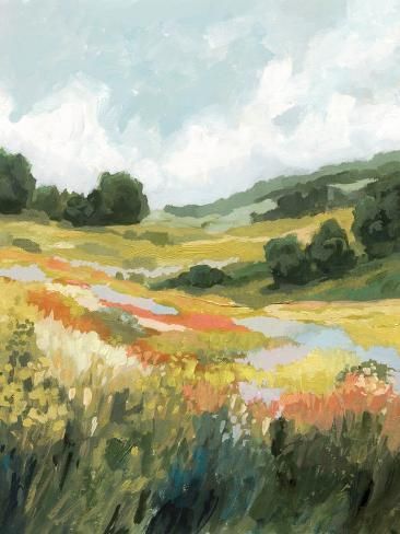 Art Print: Prairie Grass Vista II by Victoria Barnes : 12x9in -  #12x9in #Art #Barnes #Grass #Prairie #Print #Victoria #vista Watercolor Art For Wall Decor, Green Pastures Painting, French Cottage Art, Mixed Media Landscape Painting, Mountain Meadow Painting, Abstract Field Painting, Field Of Yellow Flowers Painting, Cottage Landscape Painting, Texas Landscape Art