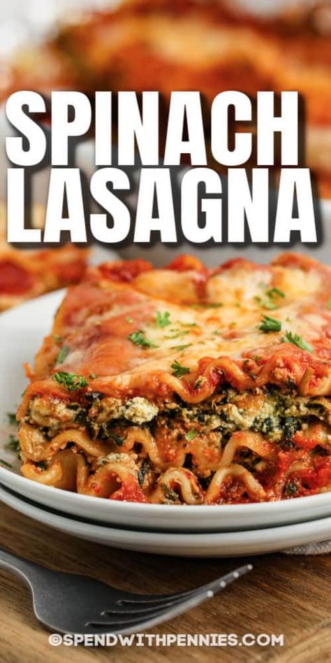 This easy recipe for spinach lasagna will make it to the front of your recipe box. Our simple steps and tips let you have this cheesy Italian favorite on the table in one hour! #spendwithpennies #spinachlasagna #entree #recipe #easy #ricotta #vegetarian #fresh #cheese #noboil Spinach Lasagna Recipe Easy, Healthy Spinach Lasagna, Lasange Recipe, Lasagna Spinach, Easy Spinach Lasagna, Spinach Pasta Sauce, Spinach Lasagna Recipe, Spinach And Ricotta Lasagna, Healthy Lasagna Recipes