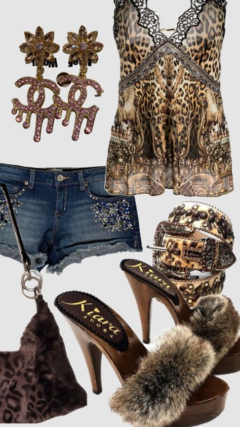 #2000s #00s #y2k #leopardprint #fashion #outfit Y2k Hippy Outfits, Sparkly Y2k Outfit, Leather And Gold Outfit, 00s Fall Outfits, 2000 Y2k Outfits Party, Animal Print Clothes Aesthetic, 2000s Fall Outfits Aesthetic, 2000s Women Outfits, Bohemian Y2k Outfits