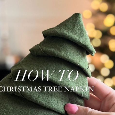 Julianne - Interior Design on Instagram: "HOLIDAY HOSTING HACK 🎄 fold your napkins like a tree for a fun tablescape AND conversation starter! I find this works easier with napkins that are a little thicker, and make sure they’re perfectly square. Ironing or steaming your napkins first also helps make things fold more crisp (I did not iron mine beforehand, and I definitely should have). Comment HOSTING for links these pretty green napkins sent straight to your inbox!" Folding A Napkin Like A Christmas Tree, Tree Napkins How To Make, How To Fold Christmas Tree Napkins, Green Gold Christmas Table, Christmas Napkin Folding With Rings, Modern Napkin Folding Ideas, Square Napkin Folding Ideas, Folding Christmas Napkins, Christmas Tree Napkin Folding