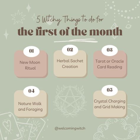 5 Witchy Things to do for the first of the month! . . . . . . . . . #wiccansofinstagram #witchlife #witchesofinstagram #witch #witchcraft #wicca #wiccan #pagan #spiritual #spiritualawakening #Spirituality #witchessociety #witchytips #magic #babywitch #beginnerwitch #witchy #witchesoftiktok #witchtok #fivethings #5tips First Of The Month, Beginner Witch, Witch Tips, Witch Spirituality, Baby Witch, Witchy Things, August 1, One Month, Card Reading