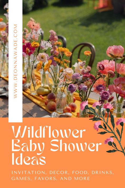 wildflower-baby-shower-ideas-pin Simple Floral Baby Shower Ideas, Baby In Bloom Theme Baby Shower Ideas, Wild Flower Shower Theme, Wild Flower Baby Shower Ideas Decoration, Wildflower Baby Shower Theme Table Decor, Magnolia Baby Shower Ideas, Wildflower Themed Baby Shower Ideas, Wild Flower Baby Shower Theme, Nature Themed Baby Shower Ideas