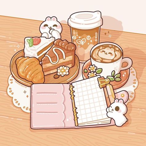 Bakery Drawing Aesthetic, Cafe Drawing Aesthetic, Coffee Drawing Cute, Dessert Aesthetic Wallpaper, Cute Coffee Drawings, Cute Cafe Drawing, Food Dessert Aesthetic, Cute Coffee Art, Cafe Drawings