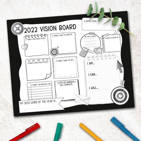 Printable 2022 2023 Vision Board Template for Students Goal - Etsy Canada Teen Vision Board, Setting Chart, Printable Vision Board Template, Goal Setting Chart, Kids Vision Board, Vision Board Printables, Vision Board Template, Kids Goals, Vision Board Party