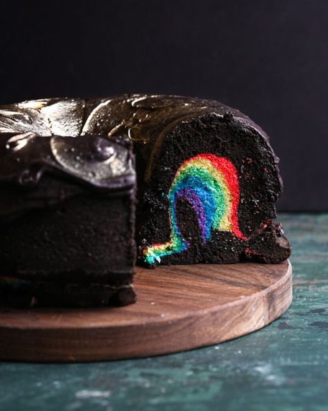 Chocolate Rainbow Cake, Recipes Buttermilk, Rainbow Cake Recipe, Sour Cream Pound Cake, Cream Cheese Buttercream, Refined Coconut Oil, Chocolate Bundt Cake, Chocolate Cream Cheese, Gel Food Coloring