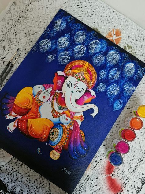 Hindu Paintings Canvases, Canvas Painting Of Ganesha, Ganpati Paintings Canvases, Ganesh Painting Canvases, Ganesh Art Paintings Beautiful, Ganesh Ji Painting On Canvas, Ganesha Canvas Painting Acrylics, Ganpati Paintings Acrylics, Ganpati Paintings Creative