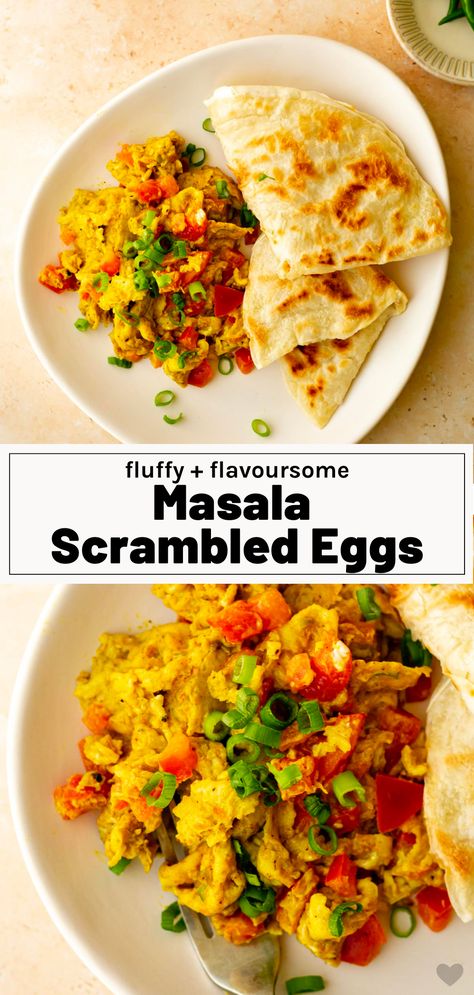 Masala Scrambled Eggs (Egg Bhurji) - Shivani Loves Food Curry Scrambled Eggs, Masala Scrambled Eggs, Scrambled Eggs With Vegetables, India Breakfast Recipes, Scrambled Eggs With Greek Yogurt, Indian Food Breakfast, Indian Scrambled Eggs, Indian Egg Recipes, Egg Scramble Recipes