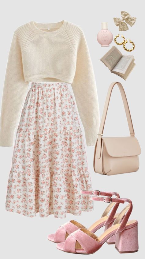 #cottagecore #modestfashion #vintage #classy #spring #fashion #outfitideas #skirt #sweater #pinkaesthetic #softaesthetic #churchoutfit #casual #modest #coquette Modesty Outfits, Cute Modest Outfits, Elegante Casual, Easy Trendy Outfits, Modest Fashion Outfits, Mode Inspo, Cute Everyday Outfits, Really Cute Outfits, Girly Outfits