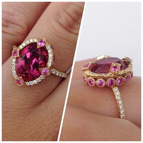 The beauty is in the details in this #SpectacularSpinel @ericacourtneyjewels ring! A gorgeous 4.31 carat pink spinel is surrounded by pink sapphires and diamonds to complete this masterpiece #spectacularspinel Engagement Ring Non Traditional, Necklace Women Gold, Women Gold Chain, Spinel Jewelry, Gold Chain Design, Pink Spinel, Mexican Jewelry, August Birthstone, Detailed Design