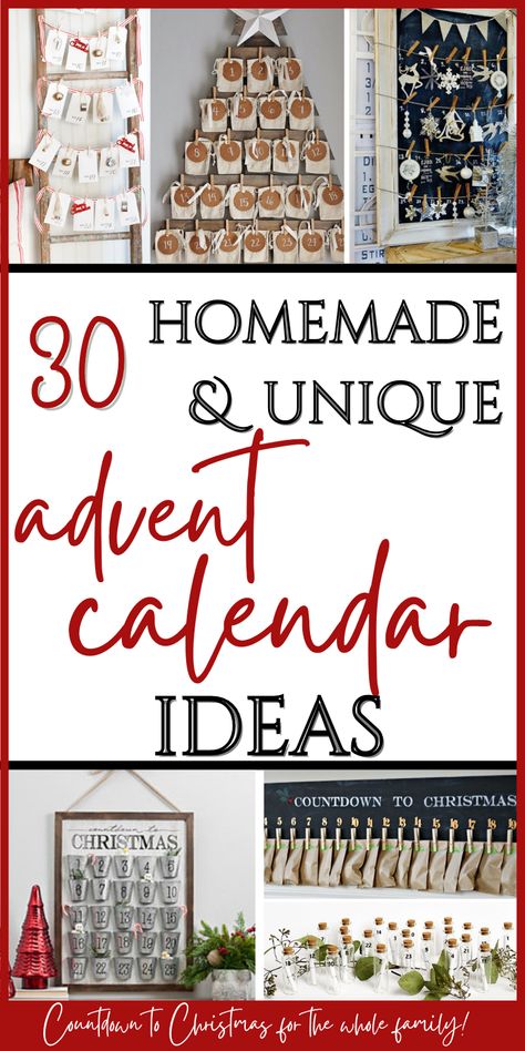 If you love advent activities to do with your family, here are 30 homemade advent calendars! They are beautiful, festive, & double as Christmas decor! You can also download a free printable DIY advent calendars with all kinds of fillers -acts of kindness, activities & Bible verses! If you are short on time, there are options you can buy this season, too! And if you love farmhouse style, this Countdown to Christmas is the perfect addition to Christmas decorations! Diy Xmas Countdown Calendar, Easy Advent Calendars To Make, Advent Calendar Quotes Free Printable, Making Your Own Advent Calendar, Fillable Advent Calendar, Christmas Advent Calendars Diy, Homemade Advent Calendar For Adults, Christmas Crafts Advent Calendar, Cool Advent Calendars To Buy