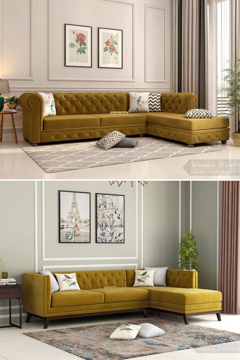 L Shape Sofa Design makes the most use of your corners in the living room. These are durable, sturdy, comfortable and stylish which give a stunning look to the interiors of the rooms. Sofa Hall Living Rooms, L Shaped Corner Sofa, Living Room L Sofa Design, L Shape Sofa For Living Room, Sofa Design Hall Room, Leaving Room Sofa Design, Living Hall Sofa Design, New L Shape Sofa Design, Living Room Designs L Shape Sofa