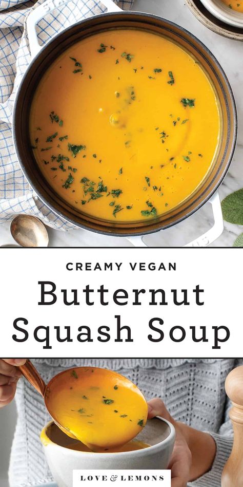 Butternut Squash Soup Recipe - Love and Lemons Soup Toppings, Best Butternut Squash Soup, Vegan Butternut Squash Soup, Vegan Butternut Squash, Butternut Squash Soup Recipe, Curried Butternut Squash Soup, Butternut Squash Recipes Soup, Squash Soup Recipe, Vegan Soups