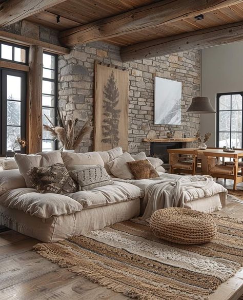 Montana House, Dream House Interior, A Living Room, Farmhouse Living, Dream House Decor, Country Farmhouse, House 2, Rustic Kitchen, Dream Home Design