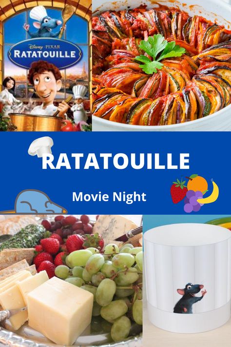 Ratatouille Disney Food Ideas, Disney Movie Menu Ideas Ratatouille, Food From Ratatouille Movie, Ratatouille Themed Food, Ratatouille Inspired Food, Disney Movies Recipes, Ratatouille Disney Movie Night, Ratatouille Date Night, Fork N Film Ideas