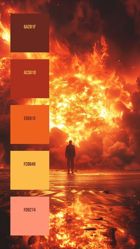 Colors: 6A281F ° AC301D ° ED601E ° FCBB49 ° FD9274 Fire Pallete Color, Fiery Color Palette, Red Ochre Color Palette, Red And Yellow Colour Palette, Fireworks Color Palette, Dark Orange Palette, Phoenix Color Palette, Fire Colour Palette, Red Color Palette Combination