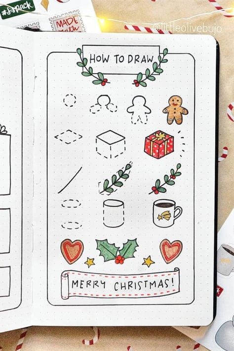 Bullet Journal Decembre, Scrapbook Ideas Christmas, Christmas Doodles Aesthetic, Christmas Doodles Ideas, Christmas Scrapbook Ideas, December Doodles, Journal Doodle Ideas, Doodle Bullet Journal, Bullet Journal Christmas