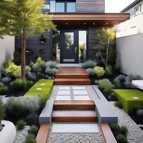 Landscape Ideas Open Front Yard Landscaping, Landscape Modern Design, Outdoor Entryway Ideas, Front Garden Entrance, Modern Landscape Design Front Yard, Modern Front Yard Landscaping Ideas, Modern Front Yard, Modern Backyard Landscaping, Outdoor Steps