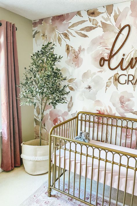 everything is linked on my LTK: @theeverydaygrace_ on my tik tok: @theeverydaygrace_ on my instagram: @theeverydaygrace_ Baby Girl Nursery Gold Crib, Girly Nursery Ideas Floral, Rose Nursery Theme, Gold Crib Nursery, Girly Nursery Ideas, Blush Floral Nursery, Twin Nursery Room, Pink Kids Bedrooms, Boho Baby Girl Nursery