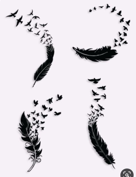 Tattoo Plume, Birds Silhouette, Feather With Birds Tattoo, Feather Tattoo Design, Inspiration Tattoos, Tatuaje A Color, 카드 디자인, Feather Tattoo, Bird Silhouette