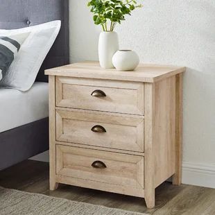 Bedside Organization, White Oak Nightstand, Dresser And Nightstand, Farmhouse Nightstand, Transitional Farmhouse, Walker Edison Furniture, Three Drawer Nightstand, Oak Nightstand, Oak Dresser