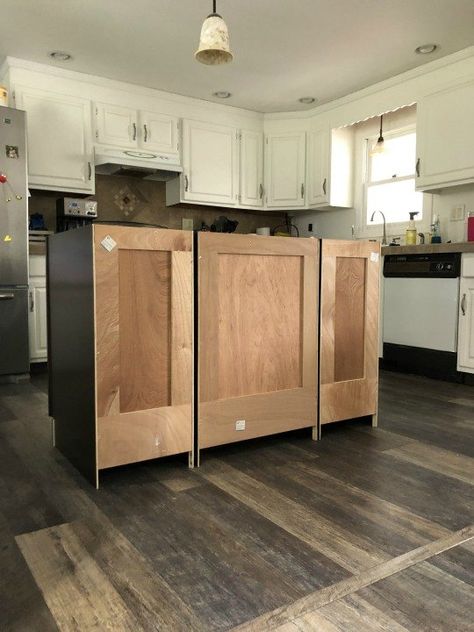 When we moved into our home the kitchen didn’t have a proper island. It was a “bar” that looked like it belonged on a patio. I always wanted an actual island with storage that fit the rest of the kitchen but didn’t want to spend the money on something already built. Then I found these 3 base cabinets on FB Marketplace with a granite top, for $200!Bonus I sold the other one for $150! These were 3 base cabinets and one had all drawers which is exactly what I have been looking for. Th… Build Kitchen Island, Best Cabinet Paint, Cabinet Island, Cabinet Trim, Kitchen Base Cabinets, Rustic Kitchen Island, Stock Cabinets, New Countertops, Whisks