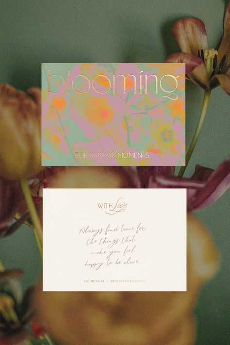 Blooming's timeless & elegant branding embraces a blend of fairytale charm and botanical elegance. The enchanting logo design, harmonious florist / floral brand icon set, vibrant colour palette and bold abstract floral patterns authentically captures the magic embedded in every piece of their work. Elevate your brand with authentic flair! 🌟 Complete the enquiry form on my website. ©Works created by galerie design studio Floral Layout Design, Floral Design Branding, Fairytale Graphic Design, Ethereal Logo Design, Fairytale Branding, Floral Branding Design, Flower Branding Design, Floral Advertising, Botanical Graphic Design