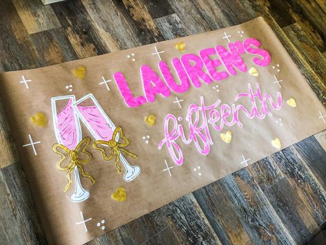 Pink and gold banners are a must 🫶🏼💗✨ Kraft Paper Banner, Bday Banner, Painted Banners, 21st Birthday Banner, Painted Banner, Bachelorette Banner, Artsy Ideas, Gold Banner, Birthday Banner Design