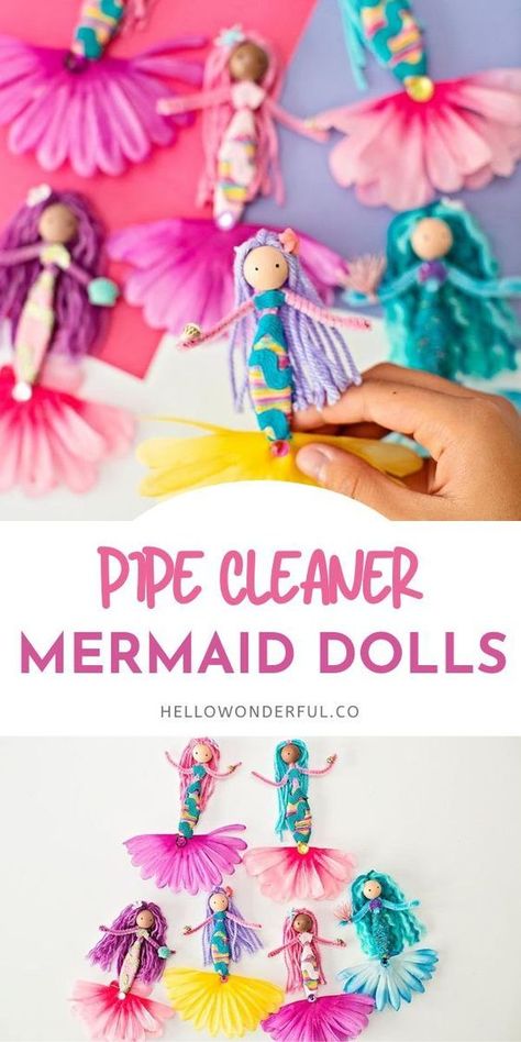 Mermaid Theme Crafts, Mermaid Dolls Diy How To Make, Mermaid Dolls Diy, Mermaid Gifts For Kids, Crafts With Pipe Cleaners For Kids, Crafts For Girls Age 5-8, Fairy Crafts Kids, Doll Crafts For Kids, Craft Mermaid