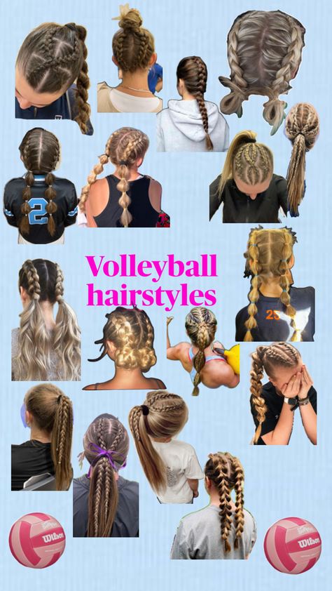 Quick Easy Volleyball Hairstyles, Hairstyles To Do For Volleyball, Easy Hairstyles For Medium Hair Volleyball, Braids For Volleyball Games, Cool Hairstyles For Volleyball, Volleyball Hairstyles Pictures, Bubble Braid Volleyball Hairstyles, Aesthetic Volleyball Hairstyles, Good Volleyball Hairstyles